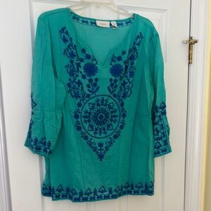 Chico's Teal and Blue Embroidered Tunic